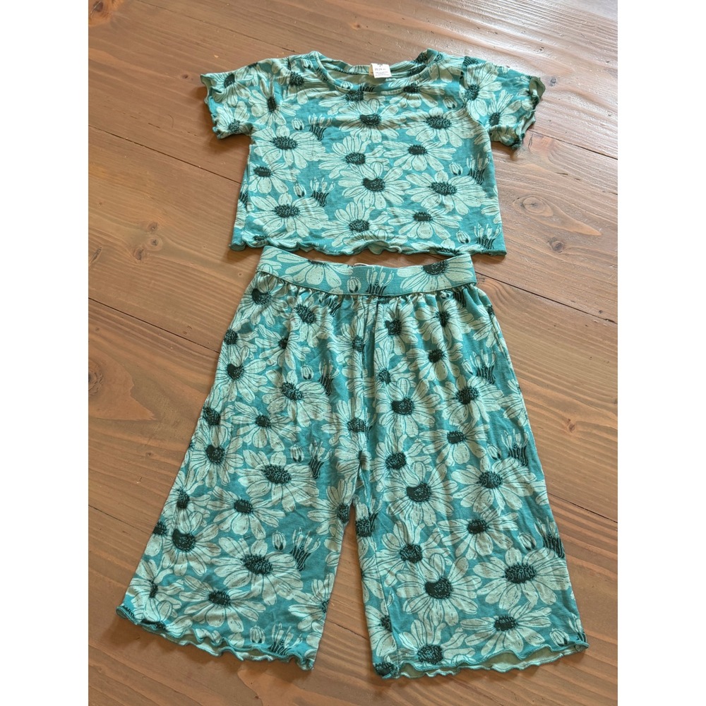 Cc21 Kate Quinn Viscose Daisy Floral Tee and Wide Leg Pant Set Teal 18-24 bamboo